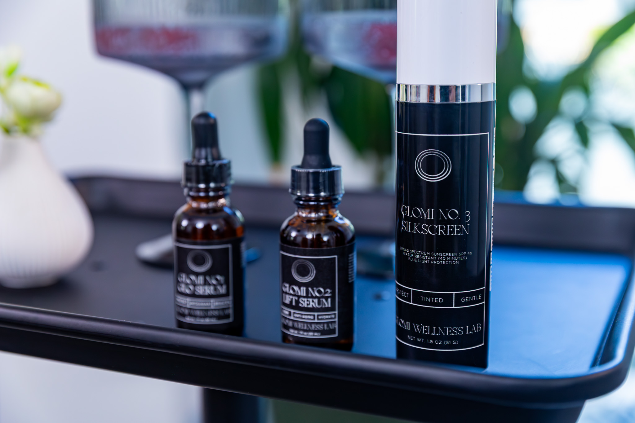 Glomi No.1 Glo Serum, No.2 Lift Serum and No.3 Silkscreen broad spectrum SPF 40